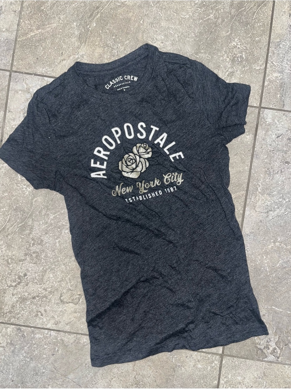 Aeropostale Dark Charcoal Heather New York City Rose Logo Tee